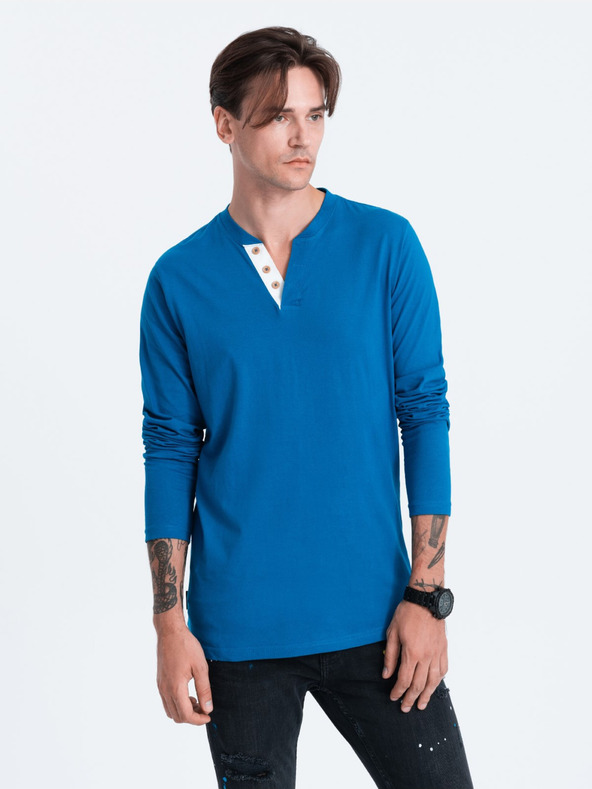 Ombre Clothing Henley Póló Kék
