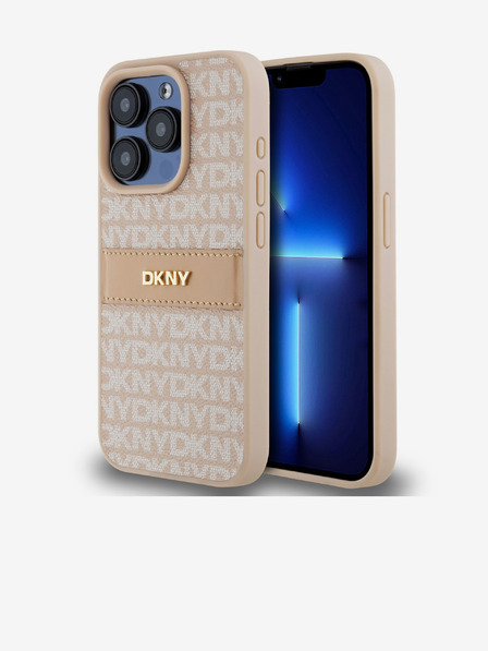 DKNY PU bőr Repeat Pattern tonális csíkos hátlapi borító iPhone 15 Pro rózsaszínű DKNY DKNY