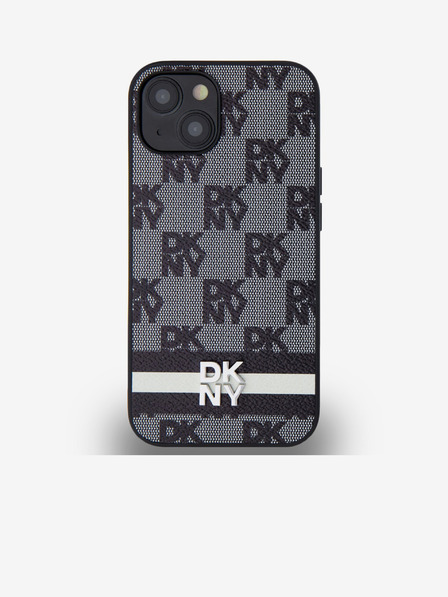 DKNY PU bőr kockás mintás és csíkos hátlapi borító iPhone 14 készülékhez Fekete DKNY