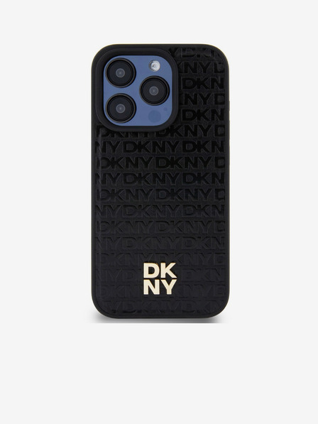 DKNY PU bőr ismétlődő mintás Stack Logo Magsafe hátlap iPhone 15 Pro fekete DKNY fekete DKNY