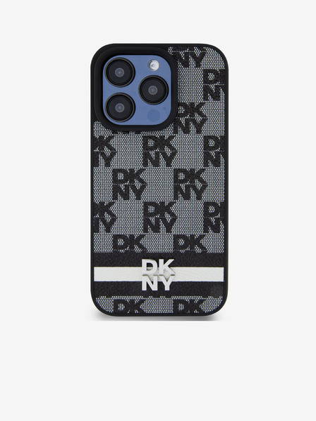 DKNY PU bőr kockás mintás és csíkos hátlapi borító iPhone 14 Pro fekete DKNY fekete DKNY