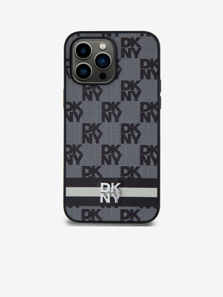 DKNY PU bőr kockás mintás és csíkos hátlapi borító iPhone 15 Pro Max fekete DKNY