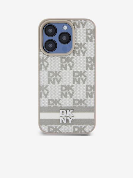 DKNY PU bőr kockás mintás és csíkos hátlapi borító iPhone 13 Pro bézs DKNY DKNY