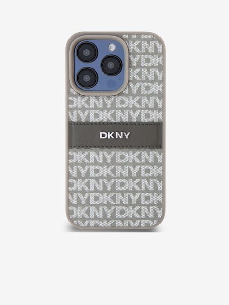 DKNY PU bőr ismétlődő mintás, tónusos csíkos hátlap iPhone 15 Pro bézs DKNY DKNY