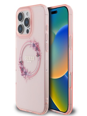 Guess IML Flowers Ring MagSafe iPhone 16 Pro Max Pink Telefontok