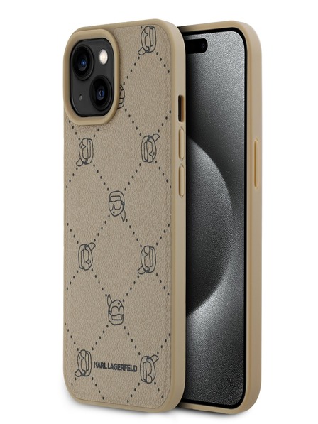 Karl Lagerfeld PU Karl Heads Pattern Magsafe hátlap iPhone 15 bézs Karl Lagerfeld bézs színű iPhone 15-hez Karl Lagerfeld