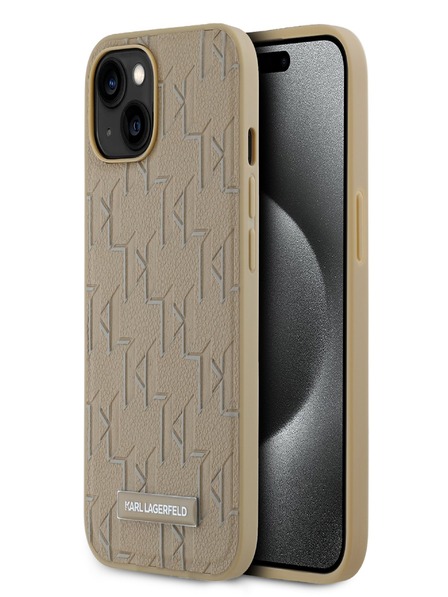 Karl Lagerfeld PU bőr monogramos fém logós Magsafe hátlap iPhone 14 bézs Karl Lagerfeld Karl Lagerfeld bézs színű iPhone 14 Max Max Maxhoz