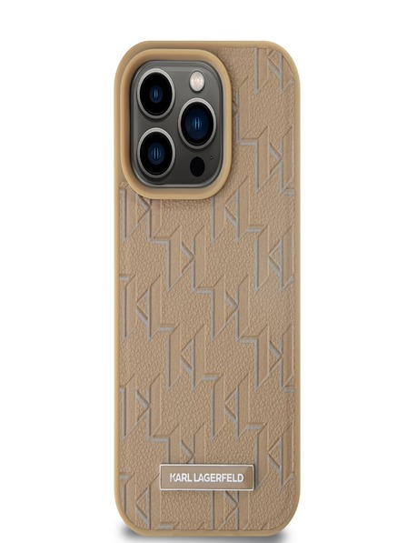 Karl Lagerfeld PU bőr monogramos fém logós Magsafe hátlap iPhone 15 Pro bézs Karl Lagerfeld Karl Lagerfeld bézs színű iPhone 15 Pro Maxhoz