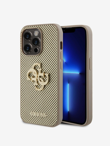 Guess PU Perforated 4G Glitter Metal Logo Zadní Kryt pro iPhone 14 Pro Max Gold Telefontok