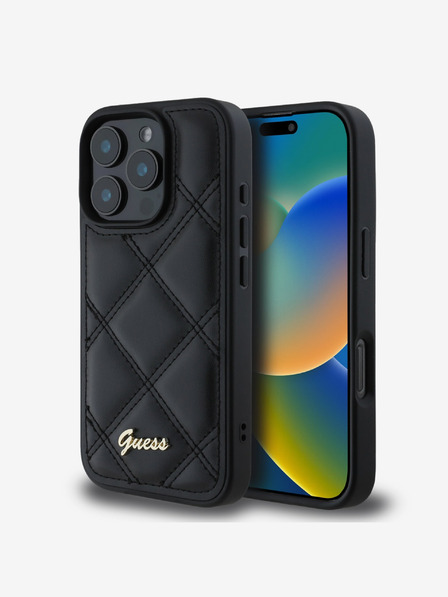 Guess PU Leather Quilted Zadní Kryt pro iPhone 16 Pro Black Telefontok