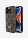 Guess PU 4G Strass Triangle Metal Logo Zadní Kryt pro iPhone 15 Pro Max Brown Telefontok