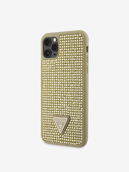 Guess Rhinestones Triangle Metal Logo Kryt pro iPhone 11 Pro Max Gold Telefontok