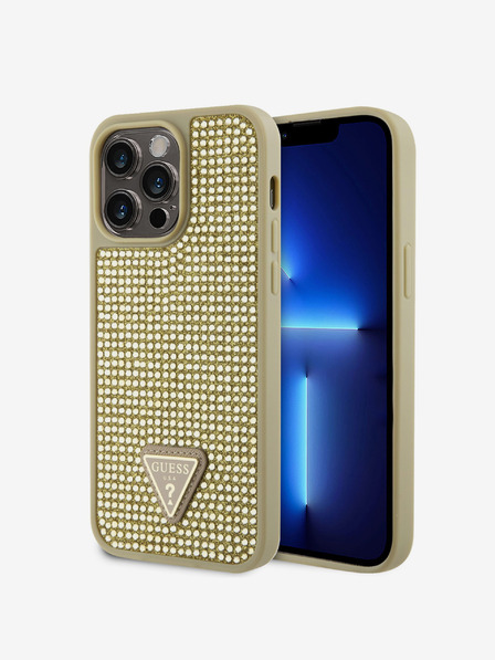 Guess Rhinestones Triangle Metal Logo Kryt pro iPhone 15 Pro Max Gold Telefontok