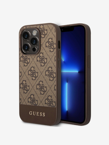 Guess PU 4G Stripe Zadní Kryt pro iPhone 14 Pro Max Brown Telefontok