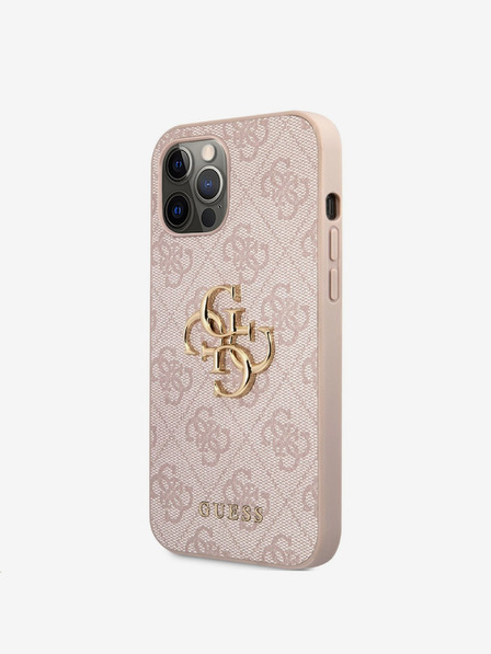 Guess PU 4G Metal Logo Zadní Kryt pro iPhone 12 Pro Max Pink Telefontok