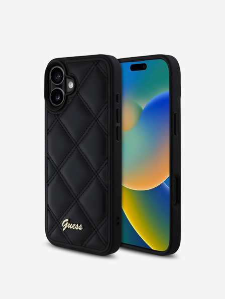 Guess PU Leather Quilted Zadní Kryt pro iPhone 16 Black Telefontok