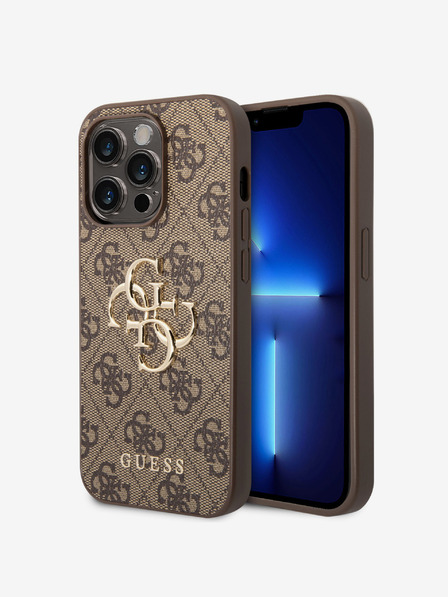 Guess PU 4G Metal Logo Zadní Kryt pro iPhone 15 Pro Brown Telefontok