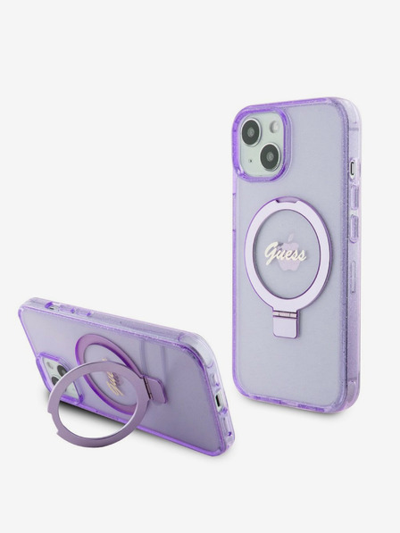 Guess IML Ring Stand Glitter MagSafe Zadní Kryt pro iPhone 15 Plus Purple Telefontok