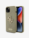 Guess PU Perforated 4G Glitter Metal Logo Zadní Kryt pro iPhone 15 Gold Telefontok