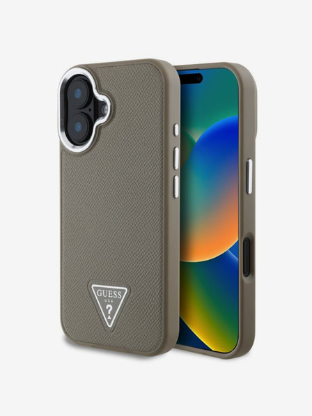 Guess PU Grained Triangle Logo Zadní Kryt pro iPhone 16 Brown Telefontok