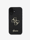 Guess PU Fixed Glitter 4G Metal Logo Zadní Kryt pro iPhone 16 Plus Black Telefontok