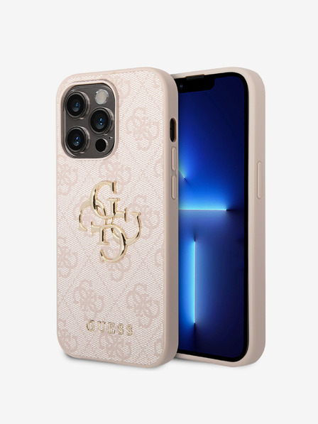 Guess PU 4G Metal Logo Zadní Kryt pro iPhone 15 Pro Pink Telefontok