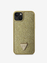 Guess Rhinestones Triangle Metal Logo Kryt pro iPhone 15 Gold Telefontok