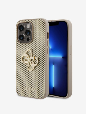 Guess PU Perforated 4G Glitter Metal Logo Zadní Kryt pro iPhone 15 Pro Max Gold Telefontok