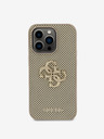 Guess PU Perforated 4G Glitter Metal Logo Zadní Kryt pro iPhone 15 Pro Max Gold Telefontok