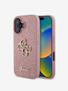 Guess PU Fixed Glitter 4G Metal Logo Zadní Kryt pro iPhone 16 Pink Telefontok