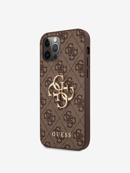 Guess PU 4G Metal Logo Zadní Kryt pro iPhone 12/12 Pro Brown Telefontok