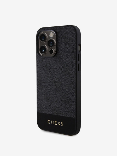 Guess Guess PU 4G csíkos MagSafe hátlapi borító iPhone 15 Pro fekete modellhez
