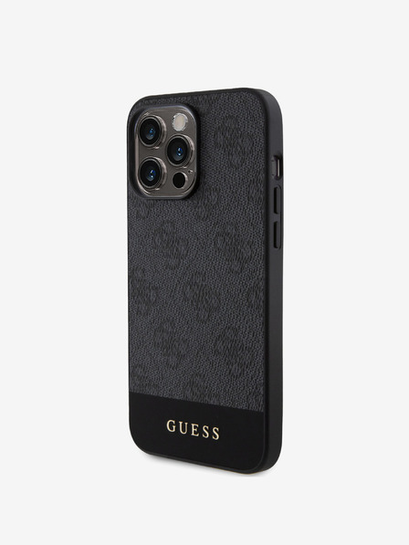 Guess Guess PU 4G csíkos MagSafe hátlap iPhone 15 Pro Max-hoz Fekete