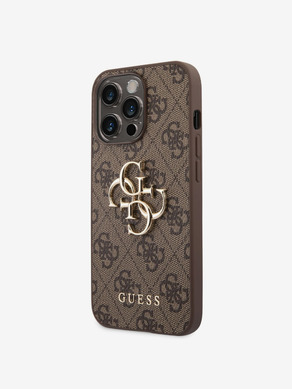 Guess PU 4G Metal Logo Zadní Kryt pro iPhone 14 Pro Brown Telefontok