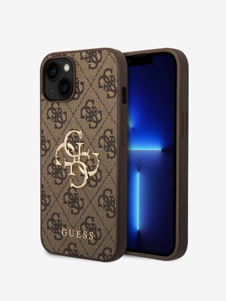 Guess Guess PU 4G fém logós hátlap iPhone 15 készülékhez Barna