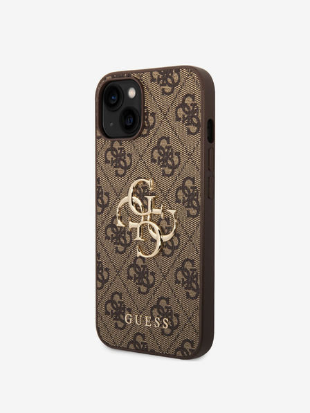 Guess Guess PU 4G fém logós hátlap iPhone 15 készülékhez Barna