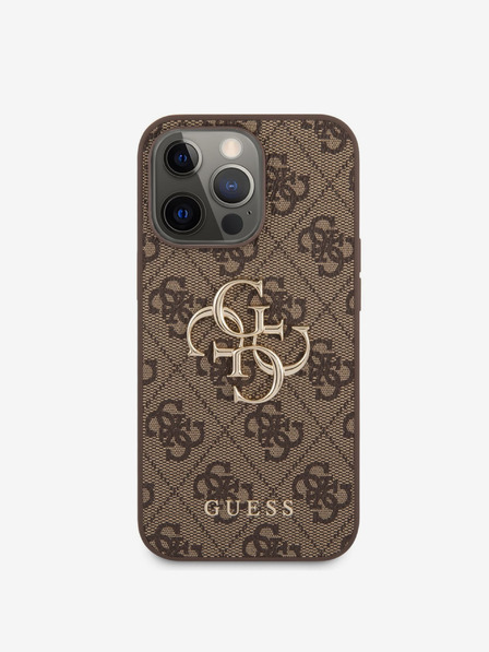 Guess Guess PU 4G fém logós hátlap iPhone 13 Pro Max készülékhez Barna