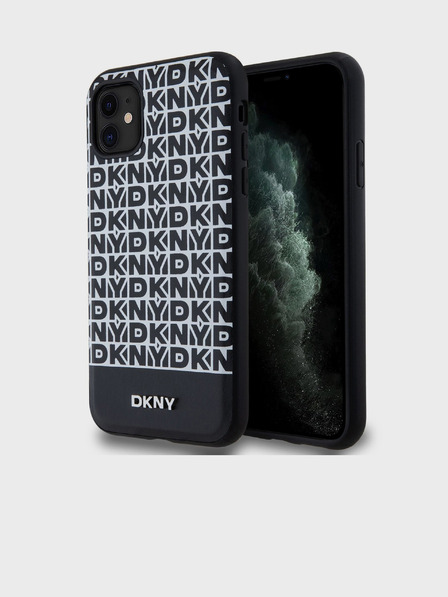 DKNY PU bőr Repeat Pattern Bottom Stripe MagSafe hátlap az iPhone 11-hez Fekete DKNY DKNY