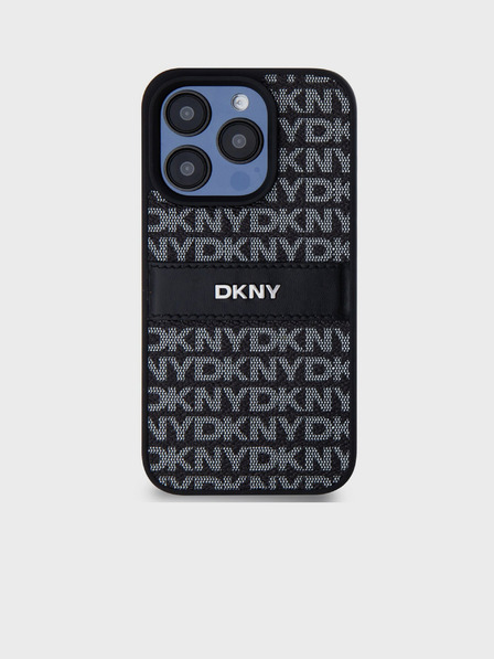 DKNY PU bőr ismétlődő mintás tonális csíkos hátlap iPhone 14 Pro Max fekete DKNY fekete DKNY