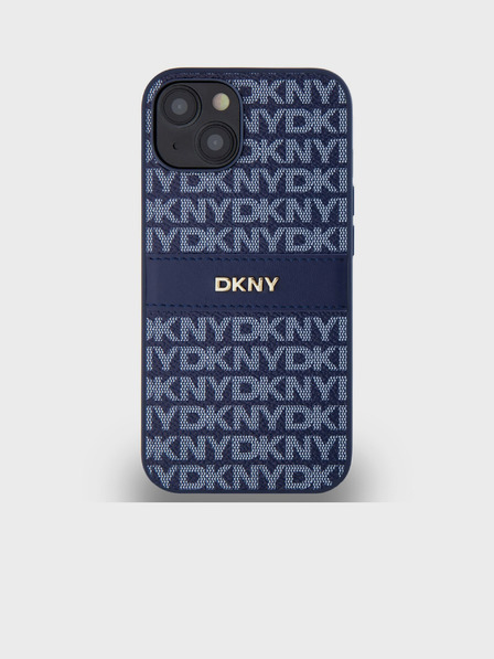 DKNY PU bőr ismétlődő mintás, tónusos csíkos hátlapi borító iPhone 14 kék DKNY DKNY