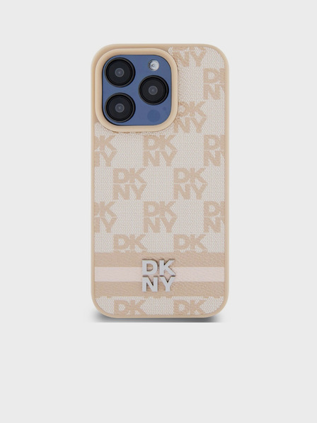 DKNY PU bőr kockás mintás és csíkos hátlapi borító iPhone 14 Pro rózsaszín DKNY rózsaszín iPhone 14 Pro-hoz