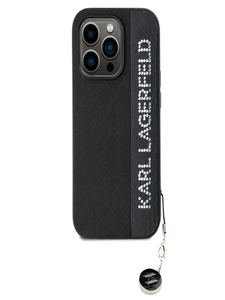 Karl Lagerfeld Karl Lagerfeld PU Saffiano Karl Lagerfeld strasszos varázslatos hátlap iPhone 14 Pro fekete készülékhez