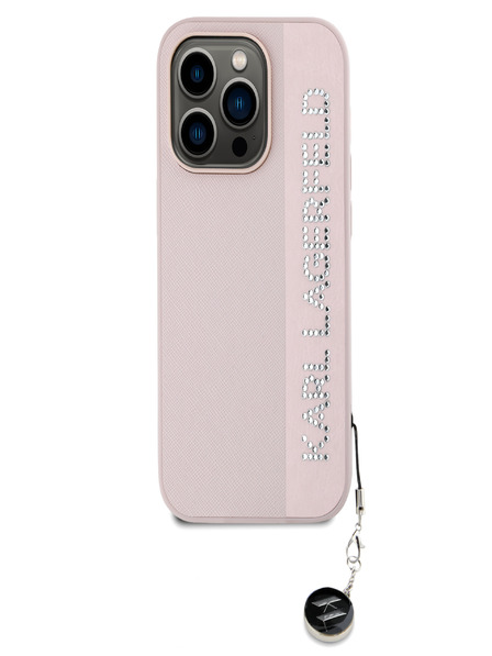 Karl Lagerfeld Karl Lagerfeld PU sáfrányszínű, strasszköves varázslatos hátlapi borító iPhone 14 Pro Max készülékhez Rózsaszín