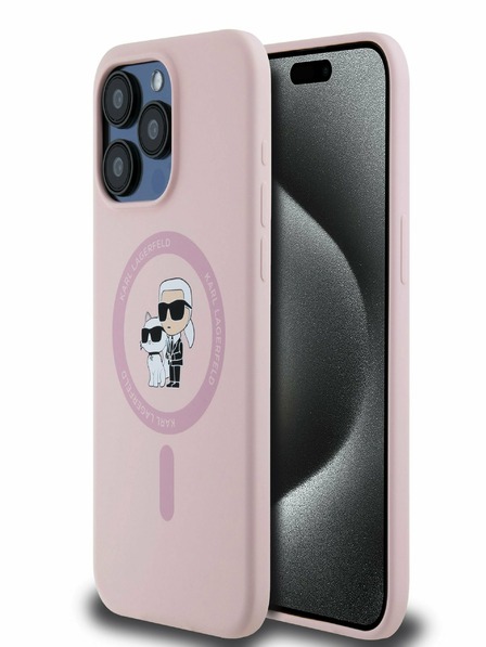 Karl Lagerfeld Folyékony szilikon Karl és Choupette Magsafe hátlap iPhone 15 Pro Max rózsaszín Karl Lagerfeld rózsaszínhez Karl Lagerfeld
