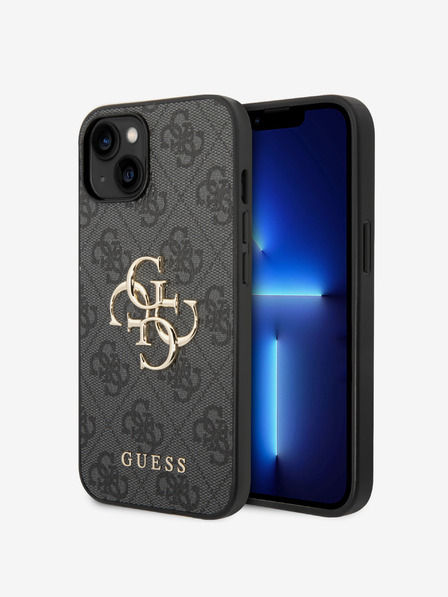 Guess PU 4G Metal Logo Zadní Kryt pro iPhone 15 Grey Telefontok