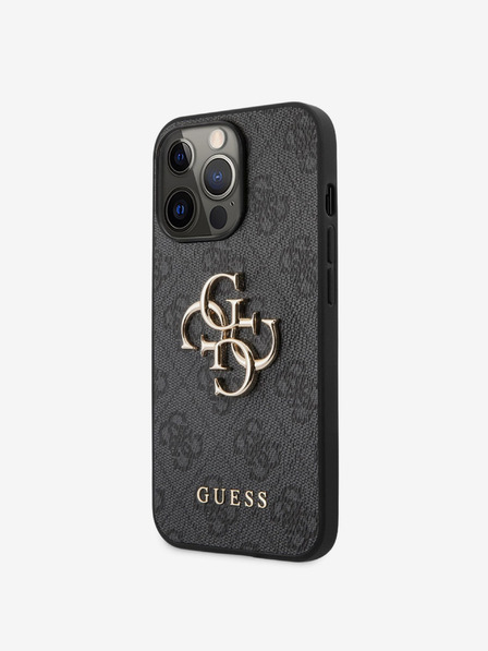 Guess PU 4G Metal Logo Zadní Kryt pro iPhone 13 Pro Grey Telefontok