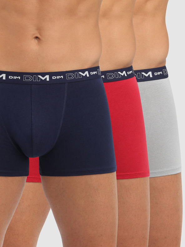 DIM Három darabos férfi boxeralsó készlet sötétkék, piros és világosszürke színben Dim COTTON STRETCH BOXER