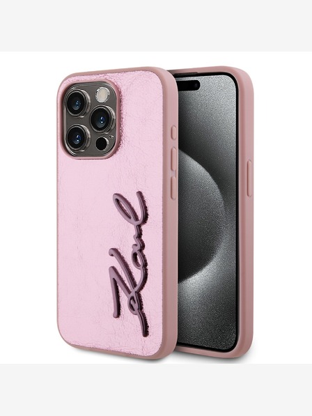 Karl Lagerfeld Ráncos PU aláírás logós hátlap iPhone 15 Pro Max rózsaszín Karl Lagerfeld rózsaszínhez