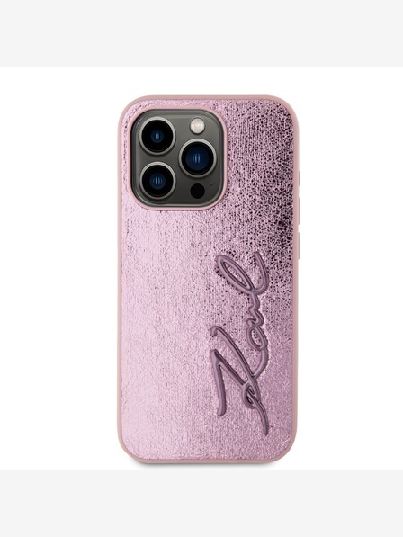 Karl Lagerfeld Ráncos PU aláírás logós hátlap iPhone 15 Pro Max rózsaszín Karl Lagerfeld rózsaszínhez