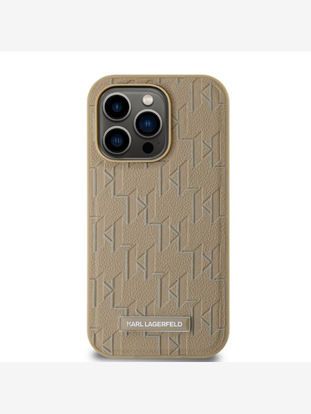 Karl Lagerfeld PU bőr monogramos fém logós Magsafe hátlap iPhone 15 Pro Max bézs Karl Lagerfeld bézs színű iPhone 15 Pro Maxhoz Karl Lagerfeld